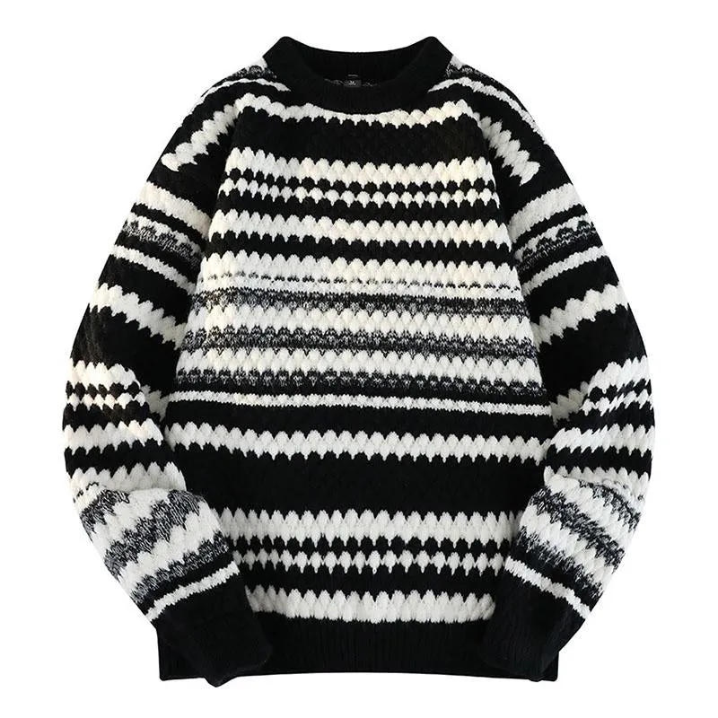 Men's Vintage Stripe Colorblock Round Neck Long Sleeve Pullover Sweater 32321174M sold by Manly product image thumbnail 3