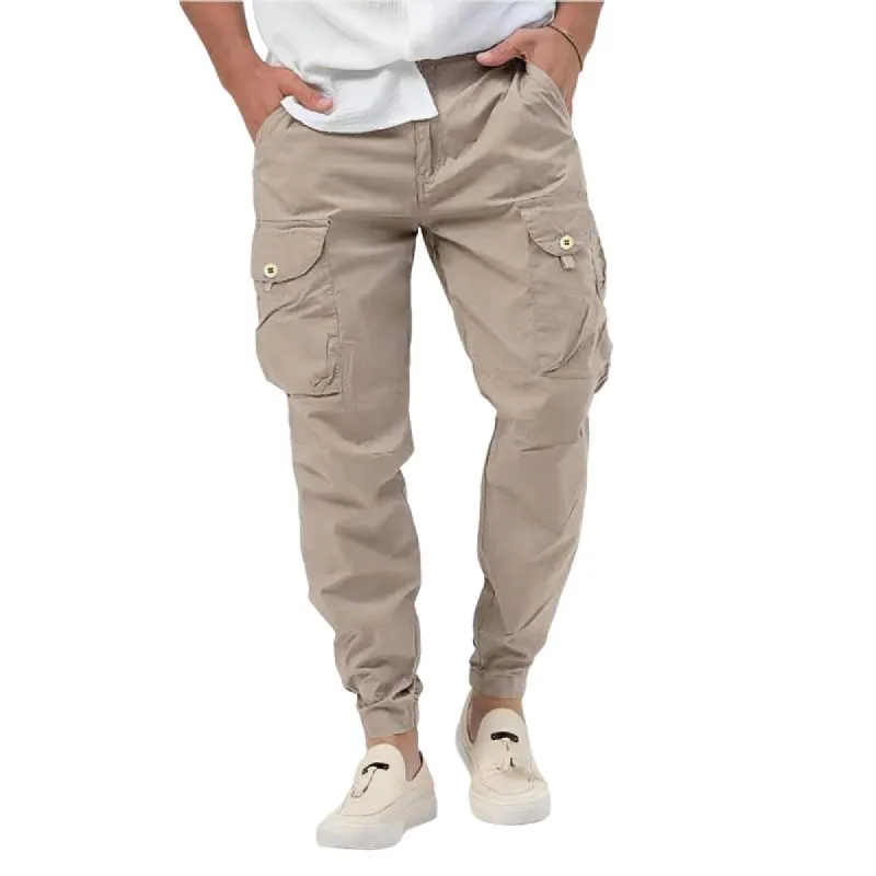 Men's Solid Color 3d Multi-Pocket Cargo Pants 99020847Y sold by Manly