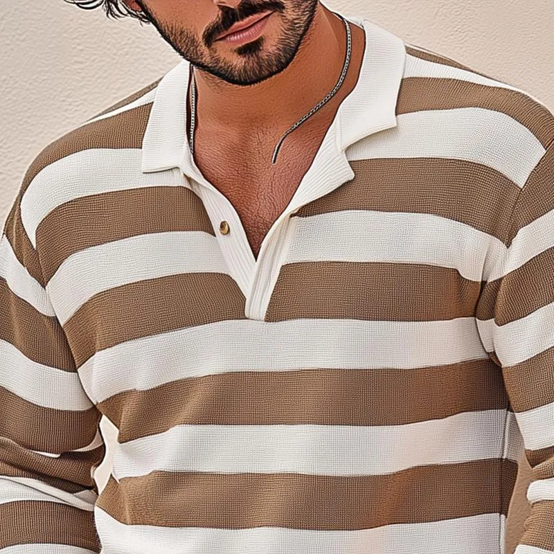 Men's Striped Lapel Long Sleeve Casual Knit Sweater 78876830Z sold by Manly product image thumbnail 3