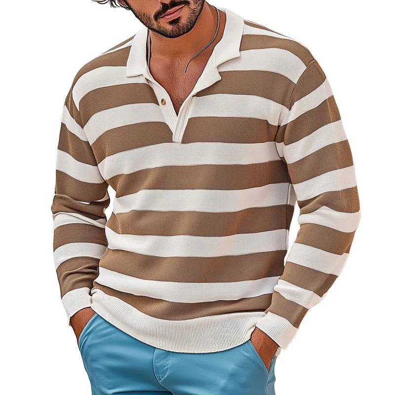 Men's Striped Lapel Long Sleeve Casual Knit Sweater 78876830Z sold by Manly