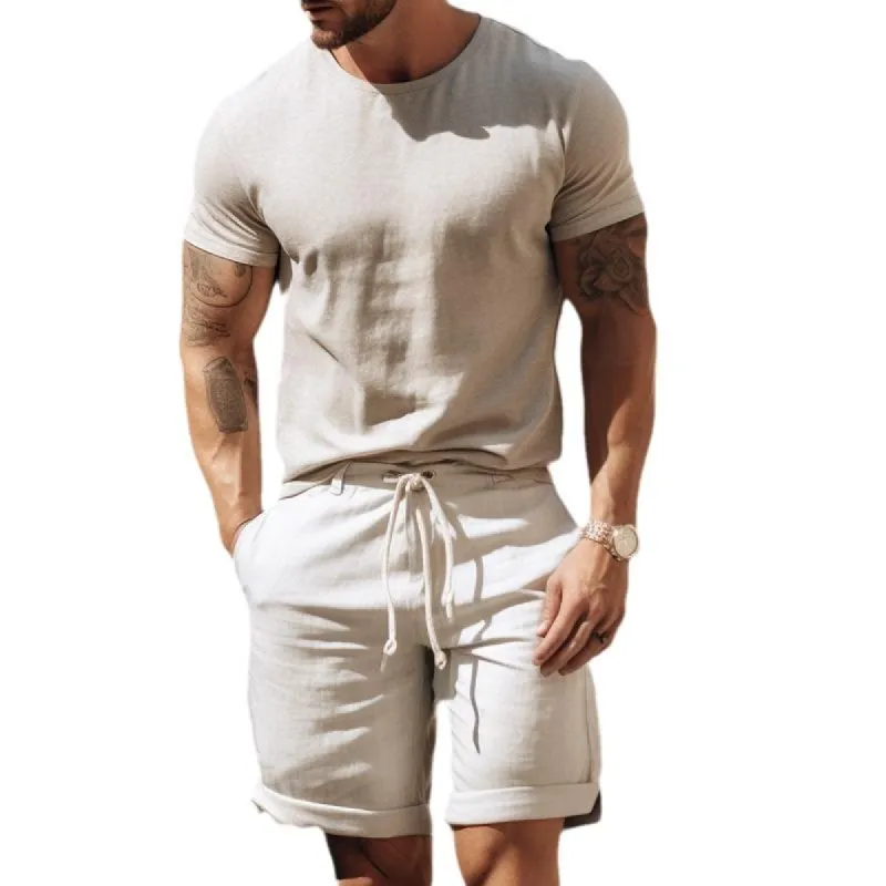 Men's Solid Color Round Neck Short Sleeve T-Shirt Shorts Set 09158360Y sold by Manly
