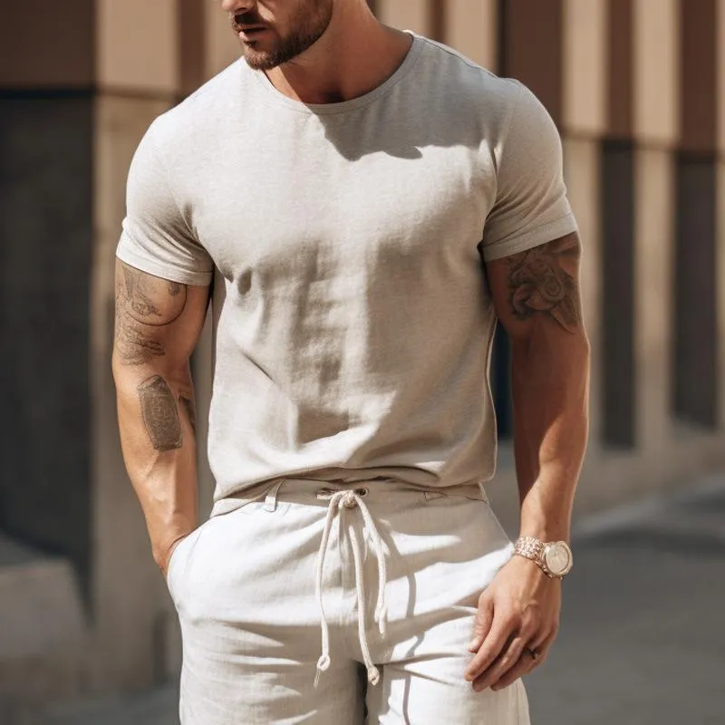 Men's Solid Color Round Neck Short Sleeve T-Shirt Shorts Set 09158360Y sold by Manly product image thumbnail 5