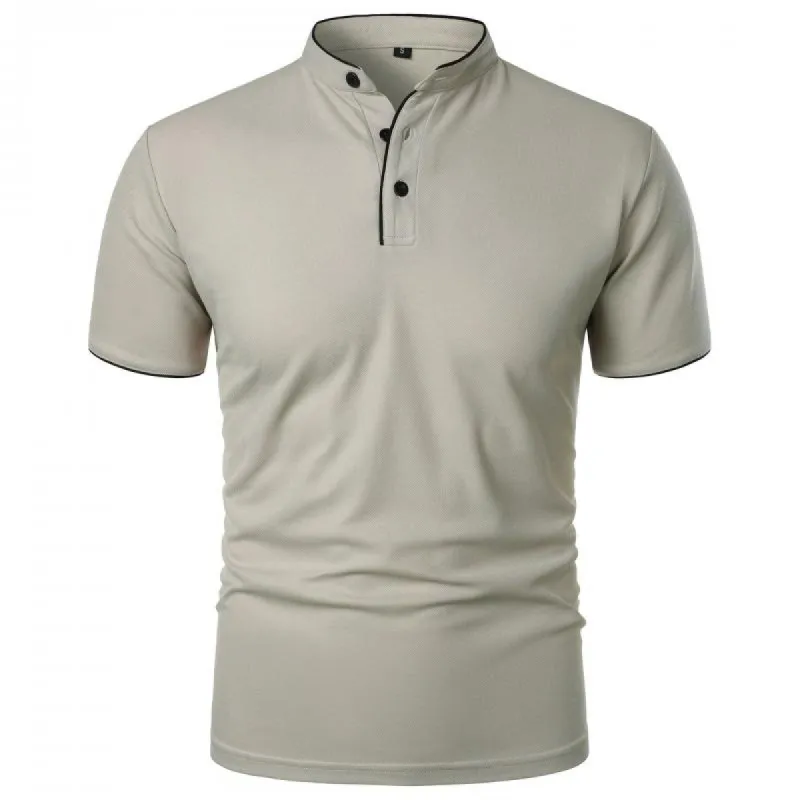 Men's Solid Color Button-Down Stand Collar Short-Sleeved Polo Shirt 19491356Y sold by Manly
