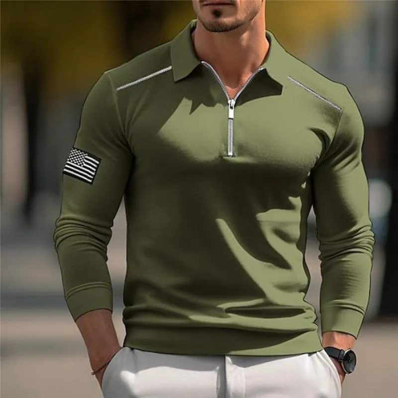 Men's American Flag Lapel Long Sleeve Polo Shirt 00428639Z sold by Manly product image thumbnail 4