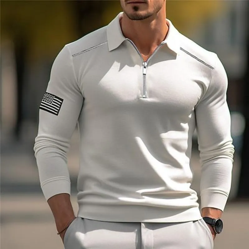 Men's American Flag Lapel Long Sleeve Polo Shirt 00428639Z sold by Manly product image thumbnail 3