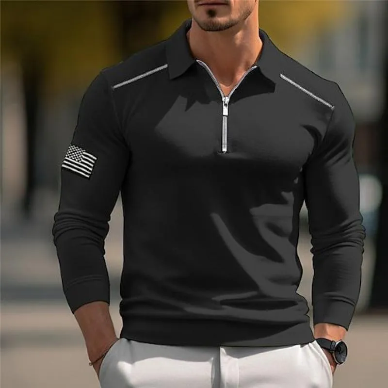 Men's American Flag Lapel Long Sleeve Polo Shirt 00428639Z sold by Manly product image thumbnail 2