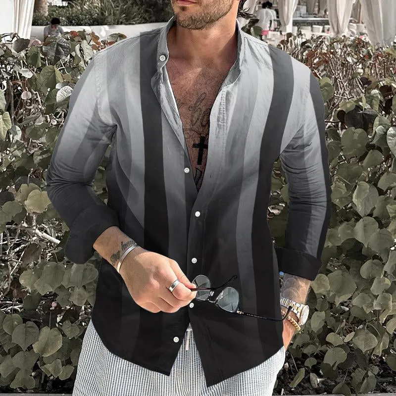 Men's Retro Casual Striped Stand Collar Shirt 29486532TO sold by Manly product image thumbnail 2