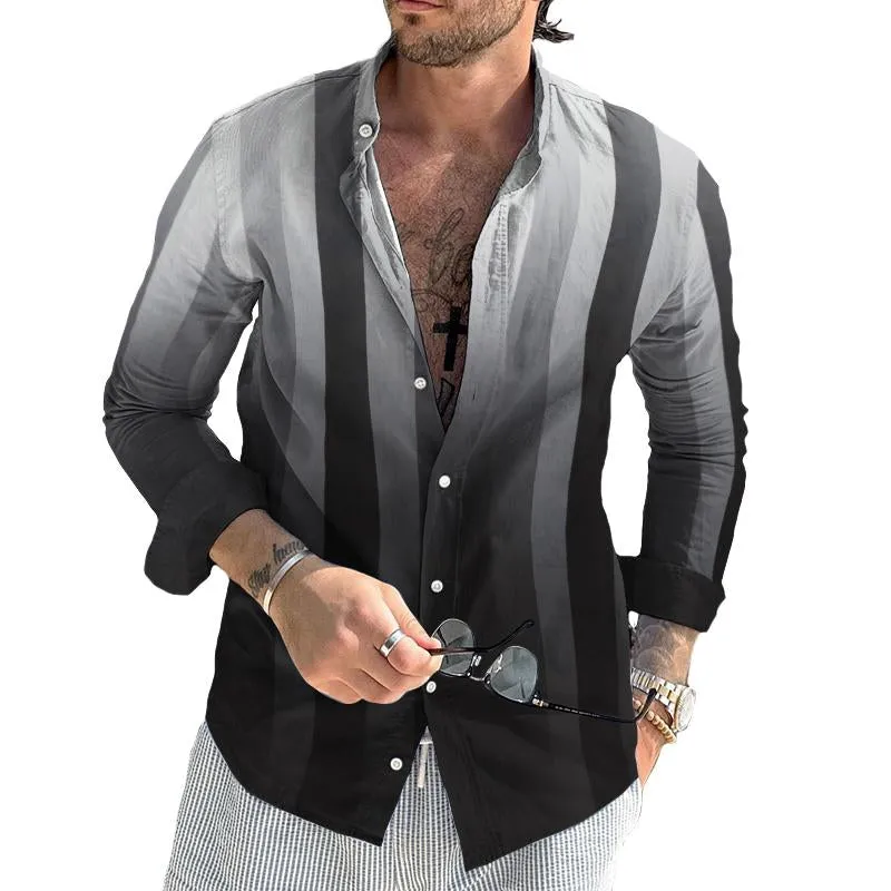 Men's Retro Casual Striped Stand Collar Shirt 29486532TO sold by Manly