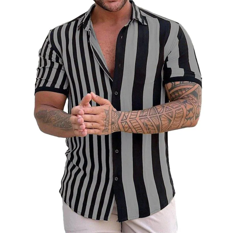 Men's Striped Print Short Sleeve Lapel Shirt 02939652X sold by Manly