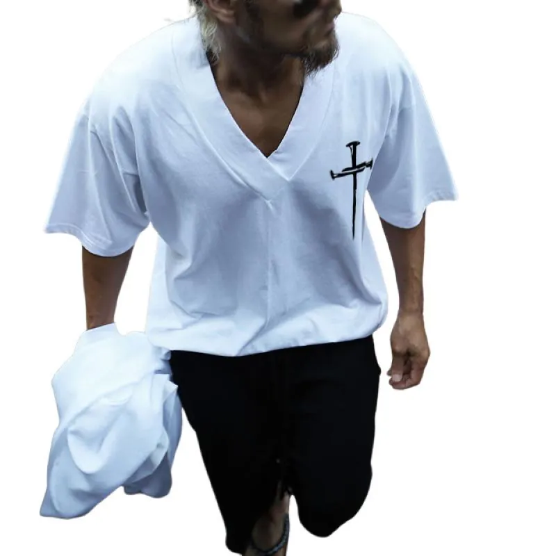 Men's Casual Cross V-Neck Short Sleeve T-Shirt 64889724TO sold by Manly