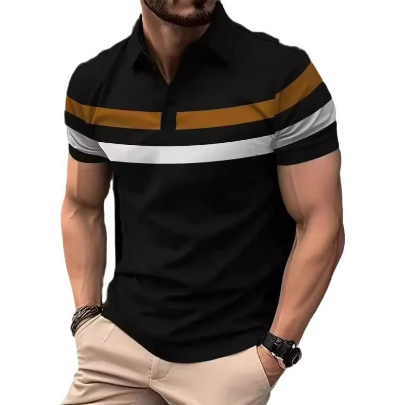 Men's Casual Contrast Striped Lapel Slim Fit Short Sleeve Polo Shirt 84713133M sold by Manly