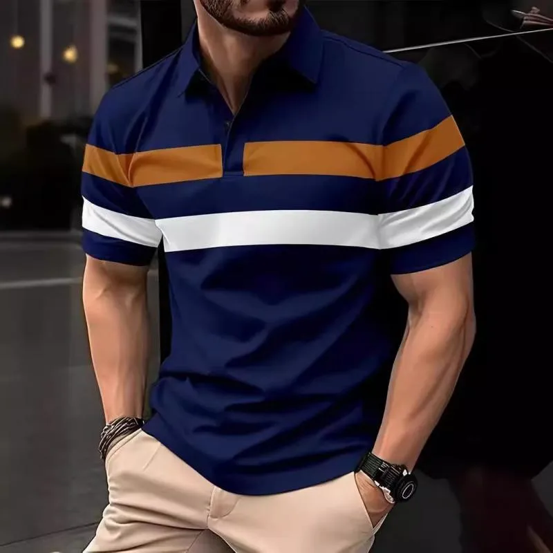 Men's Casual Contrast Striped Lapel Slim Fit Short Sleeve Polo Shirt 84713133M sold by Manly product image thumbnail 4