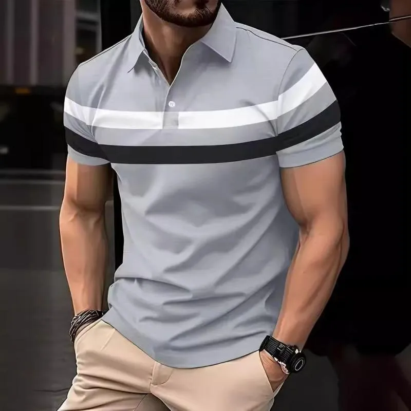 Men's Casual Contrast Striped Lapel Slim Fit Short Sleeve Polo Shirt 84713133M sold by Manly product image thumbnail 3