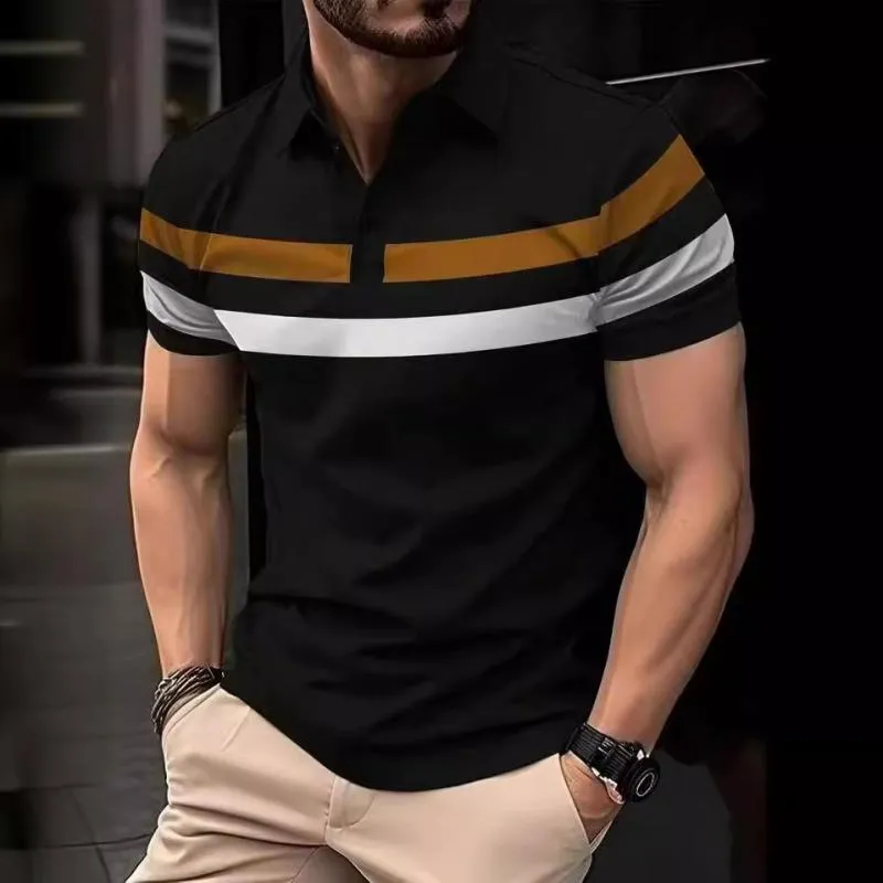 Men's Casual Contrast Striped Lapel Slim Fit Short Sleeve Polo Shirt 84713133M sold by Manly product image thumbnail 2