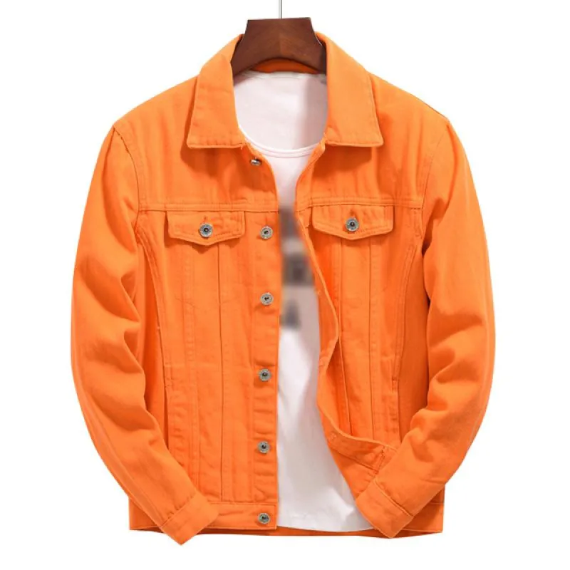 Men's Fashion Orange Loose Lapel Single Breasted Denim Jacket 72355242M sold by Manly