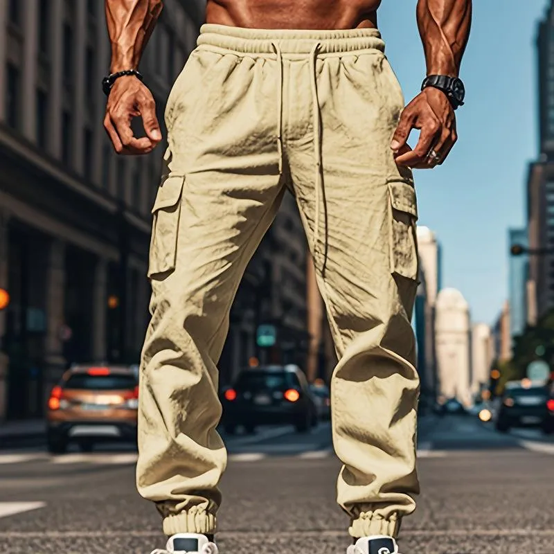 Men's Casual Solid Color Drawstring Multi-Pocket Trousers 71952084Y sold by Manly product image thumbnail 2