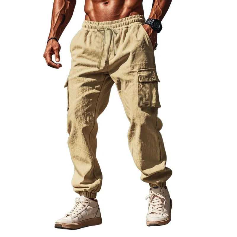 Men's Casual Solid Color Drawstring Multi-Pocket Trousers 71952084Y sold by Manly