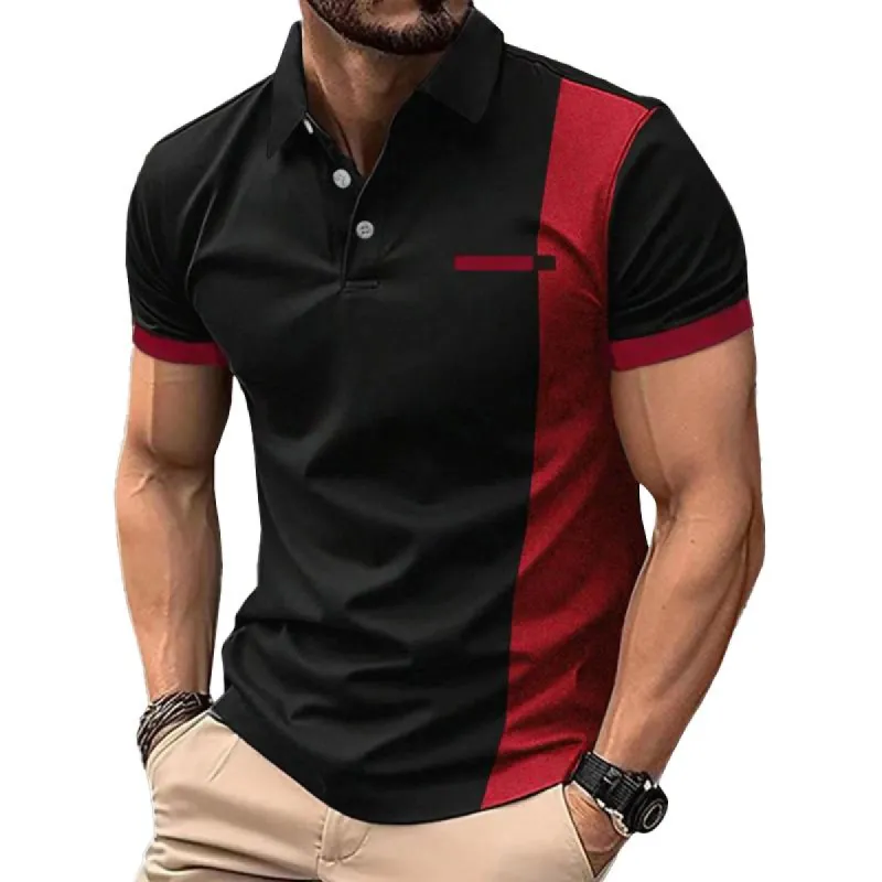 Men's Colorblock Lapel Short Sleeve Polo Shirt 50861679Z sold by Manly