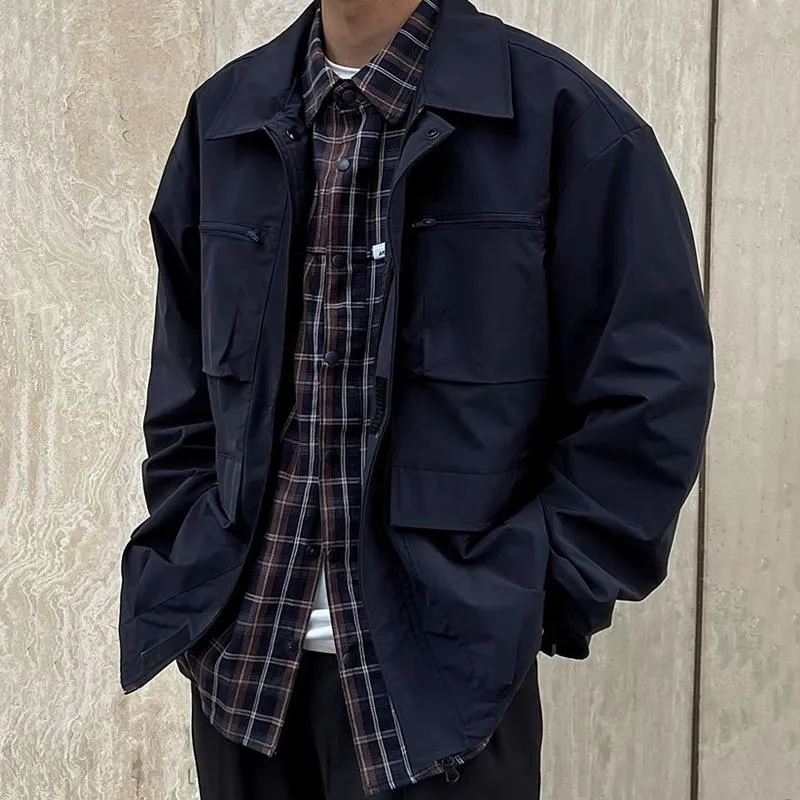 Men's Solid Color Loose Multi-pocket Lapel Single Breasted Jacket 46495876Z sold by Manly product image thumbnail 2