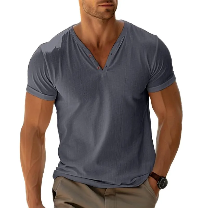 Men's Casual Solid Color V-Neck Short-Sleeved T-Shirt 08659675Y made by Manly