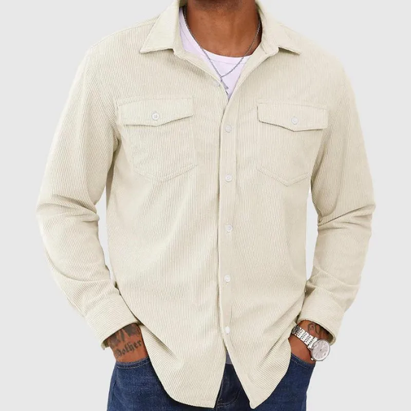 Men's Solid Color Corduroy Cargo Long Sleeve Lapel Shirt 21888922X sold by Manly product image thumbnail 2