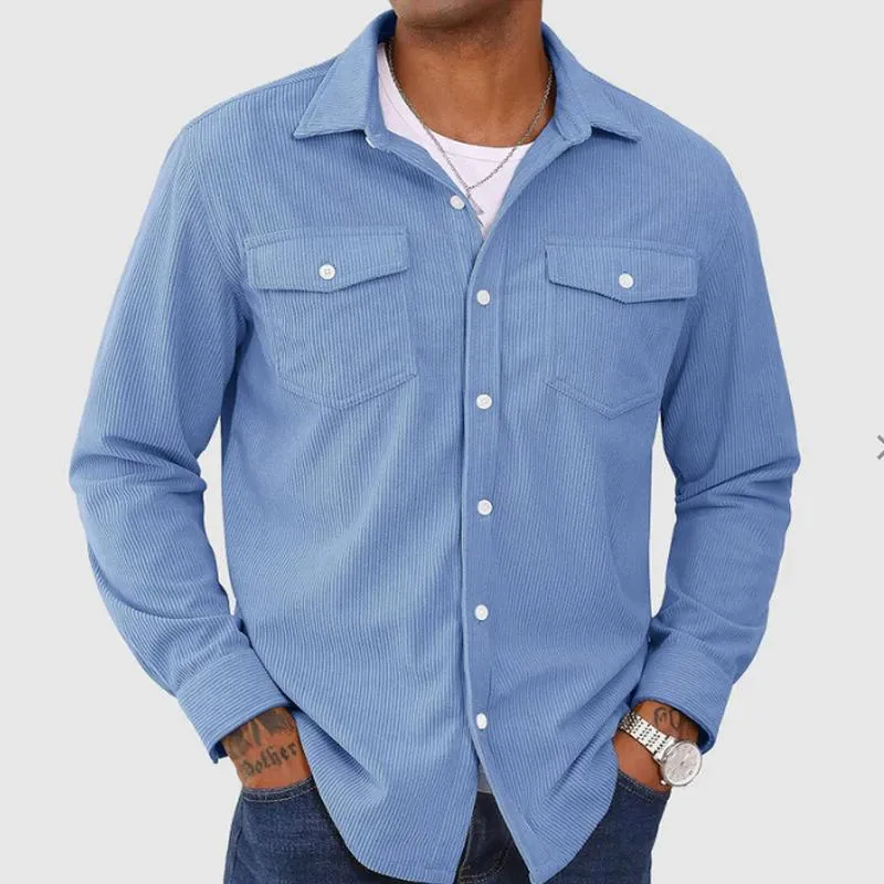 Men's Solid Color Corduroy Cargo Long Sleeve Lapel Shirt 21888922X sold by Manly product image thumbnail 4