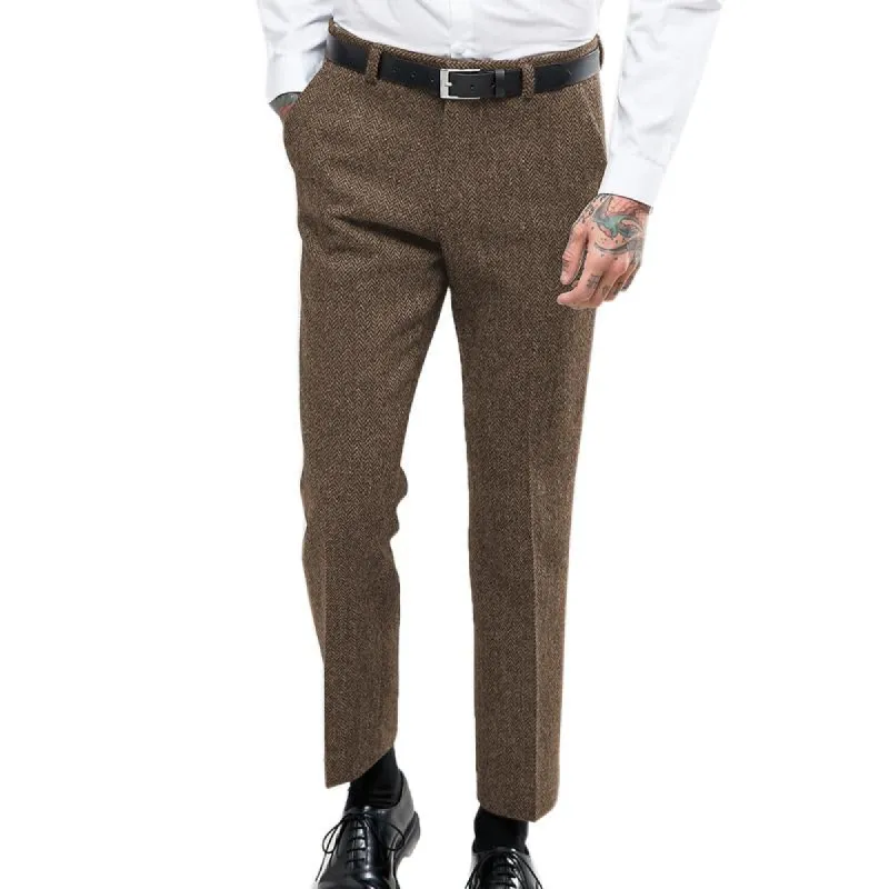 Men's Vintage Herringbone Straight Suit Pants (Belt Excluded) 14991449M sold by Manly