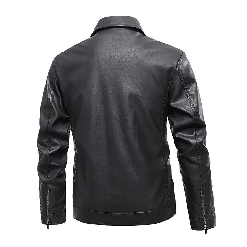 Men's Vintage Lapel Zipper Slim Fit Motorcycle Leather Jacket 59449561M sold by Manly product image thumbnail 4
