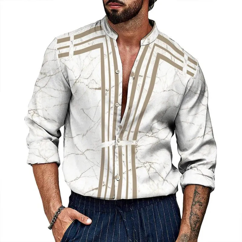 Men's Vintage Marbled Stand Collar Shirt 16885156TO sold by Manly