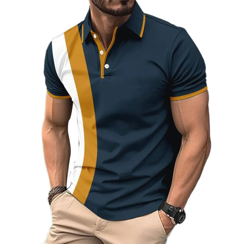 Men's Casual Color Block Printed Short Sleeve Polo Shirt 36997792Y sold by Manly