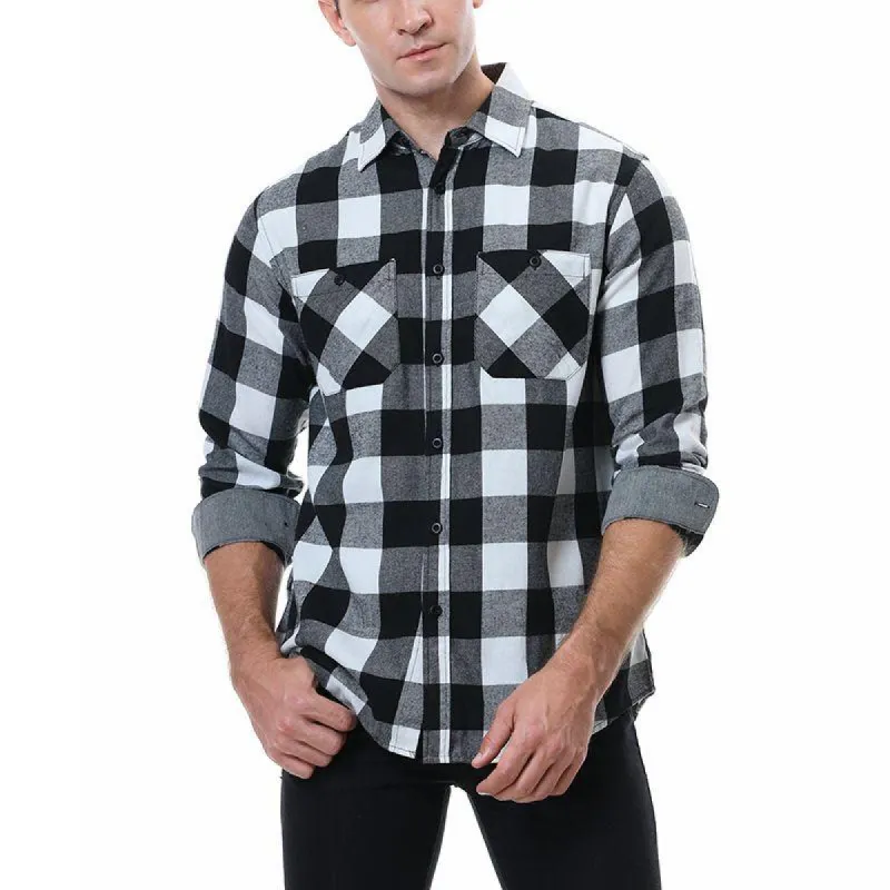 Men's Casual Flannel Check Double Breast Pocket Long Sleeve Shirt 40632384Y sold by Manly