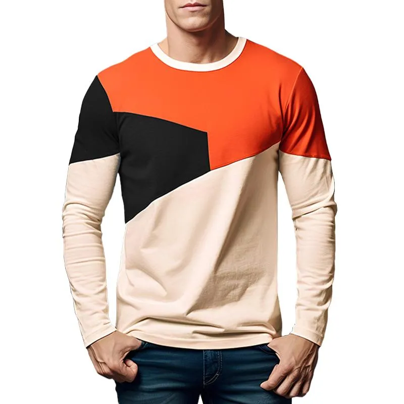 Men's Colorblock Round Neck Long Sleeve T-shirt 10812295Z sold by Manly