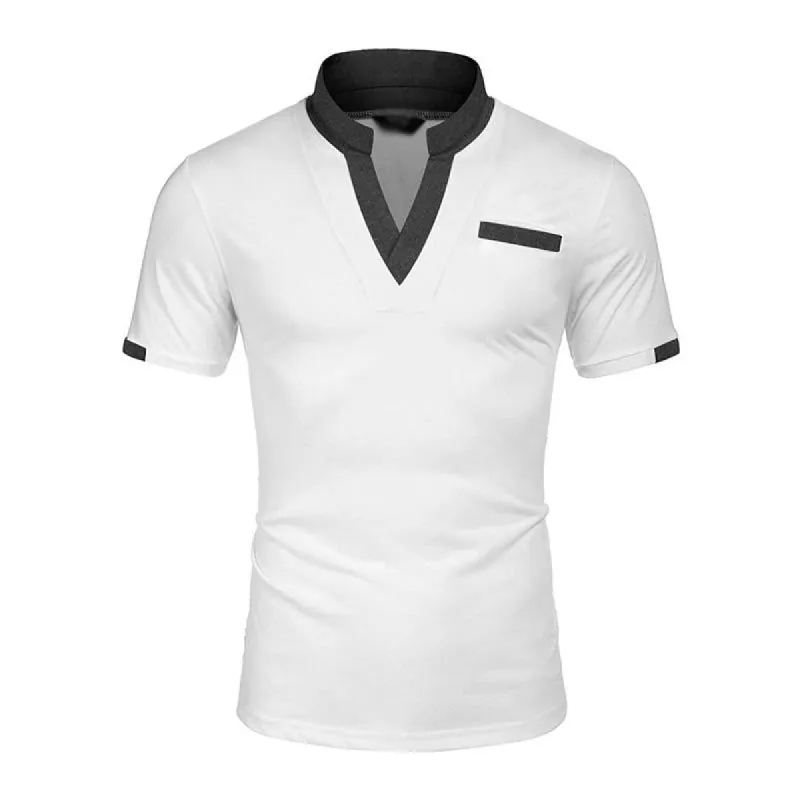 Men's Casual V-neck Color Block Short Sleeved Polo Shirt 87605960M sold by Manly