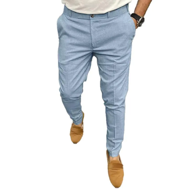 Men's Solid Color Casual Slim Straight Pants 60068755Y sold by Manly