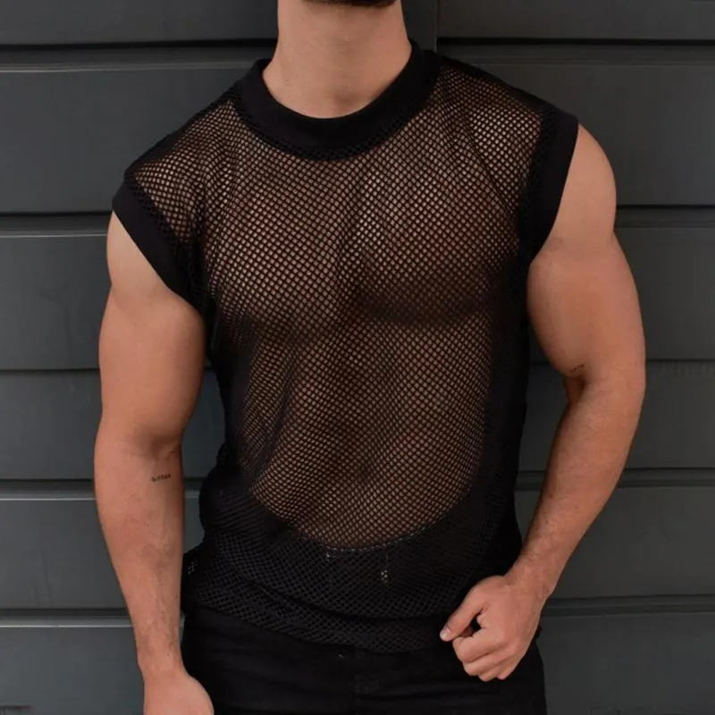 Men's Sexy See-Through Round Neck Mesh Tank Top 75363866M sold by Manly product image thumbnail 2