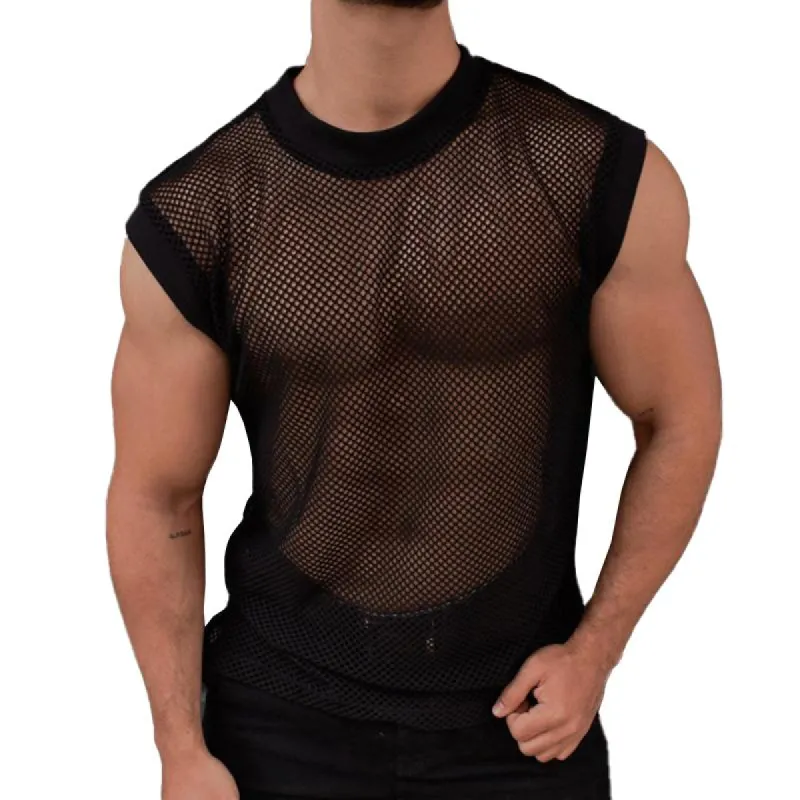 Men's Sexy See-Through Round Neck Mesh Tank Top 75363866M sold by Manly