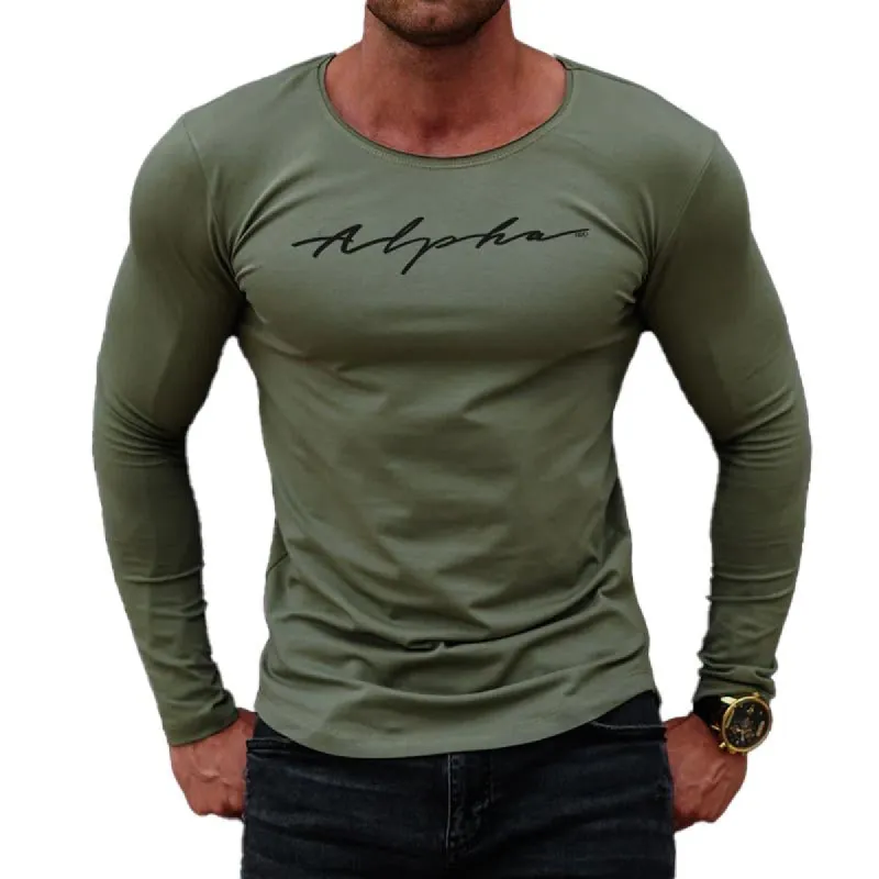 Men'S Retro Letter Print Round Neck Long Sleeve T-Shirt 11898137Y sold by Manly