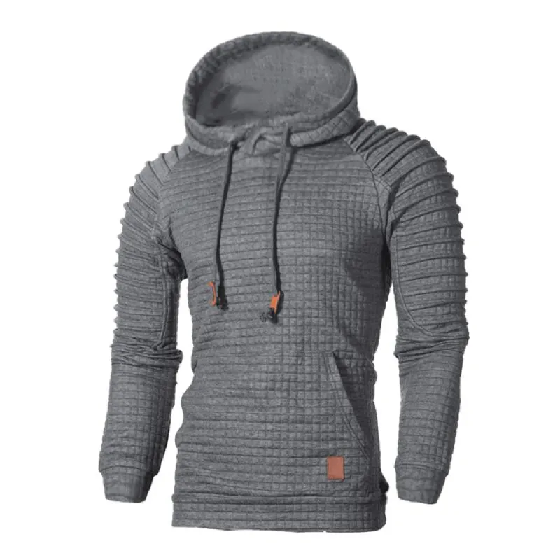 Men's Casual Pleated Kangaroo Pocket Waffle Pullover Hoodie 25443119M sold by Manly