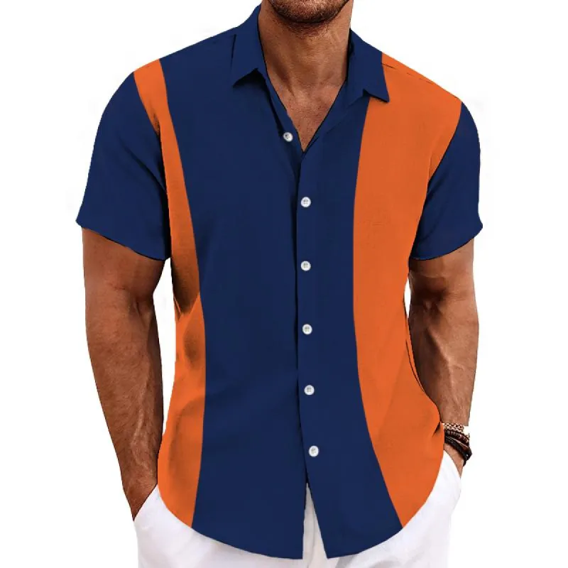 Men's Retro Casual Colorblock Simple Short Sleeve Shirt 28091002TO sold by Manly