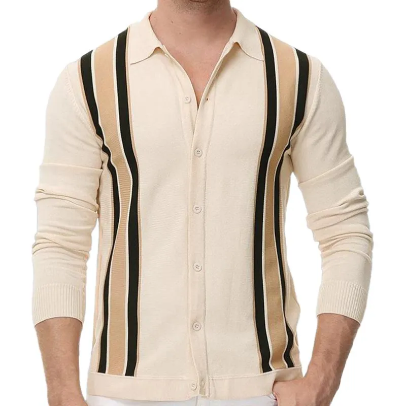 Men's Casual Thin Striped Knitted Long Sleeve Polo Shirt 15870522M sold by Manly