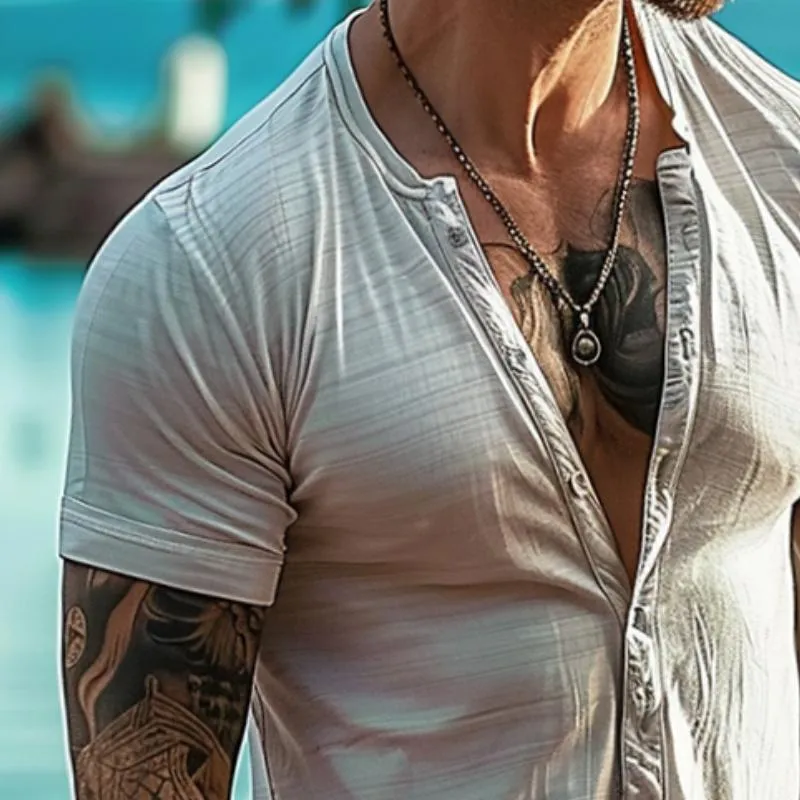 Men's Casual Retro Solid Color Short-sleeved T-shirt 04328259TO sold by Manly product image thumbnail 3