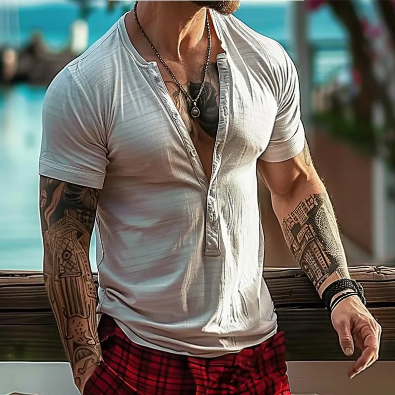 Men's Casual Retro Solid Color Short-sleeved T-shirt 04328259TO sold by Manly product image thumbnail 2