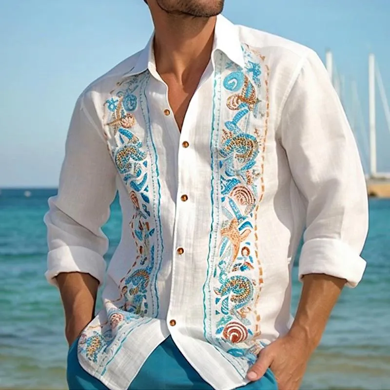 Men's Loose Blue Printed Lapel Long Sleeve Shirt 63809723Y sold by Manly product image thumbnail 2