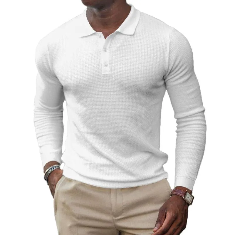 Men's Casual Solid Color Lapel Long Sleeve Polo Shirt 52406495Y sold by Manly