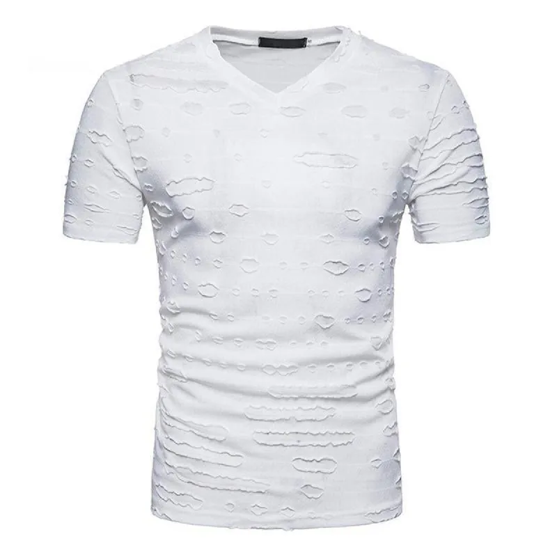 Men's Ripped V-neck Short-sleeved T-shirt 80422971X sold by Manly