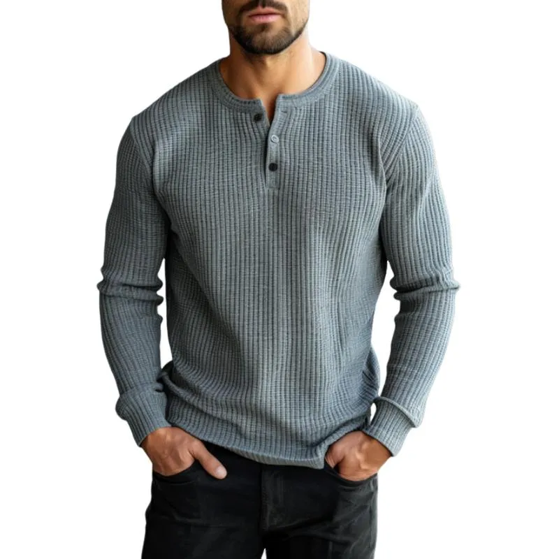 Men's Casual Striped Henley Collar Slim Fit Long Sleeve T-Shirt 56080729M sold by Manly