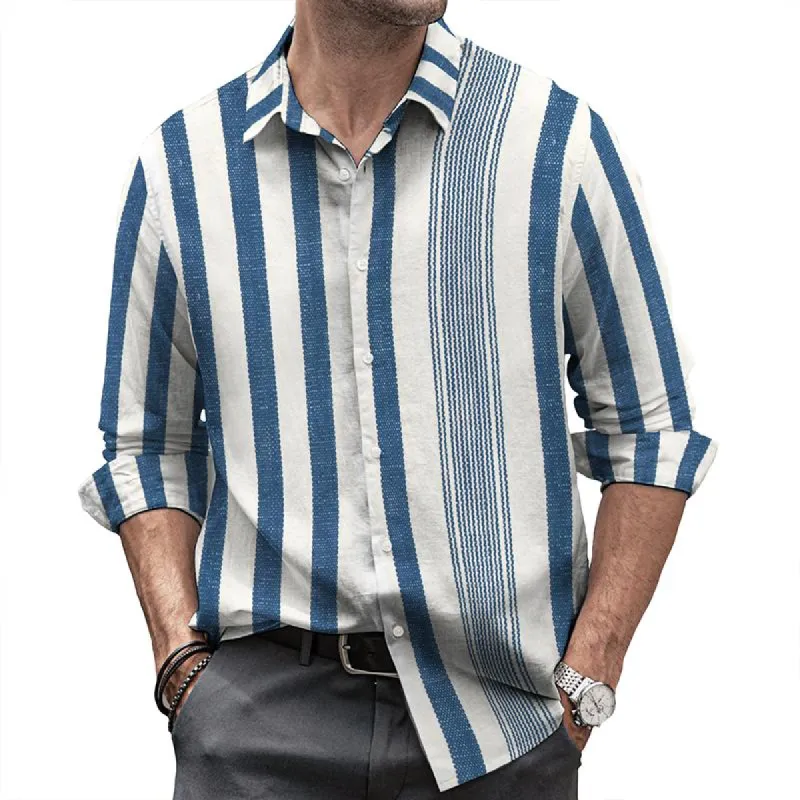 Men's Crisp Striped Lapel Long-sleeved Shirt 71240841TO sold by Manly