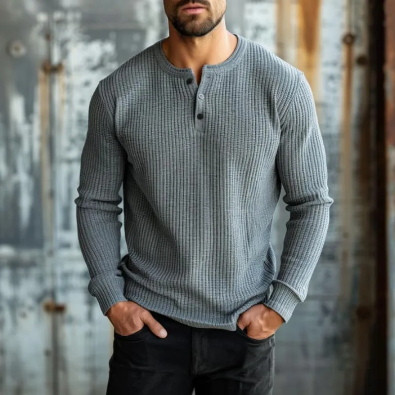 Men's Casual Striped Henley Collar Slim Fit Long Sleeve T-Shirt 56080729M sold by Manly product image thumbnail 2