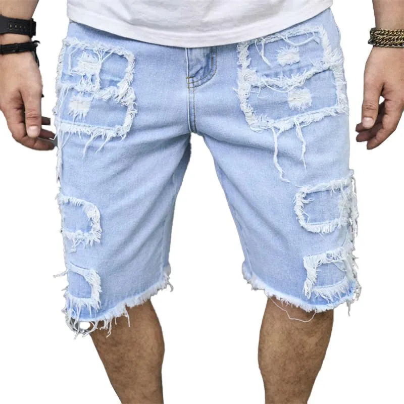Men's Retro Destreed Holes Denim Shorts 75512062Z sold by Manly