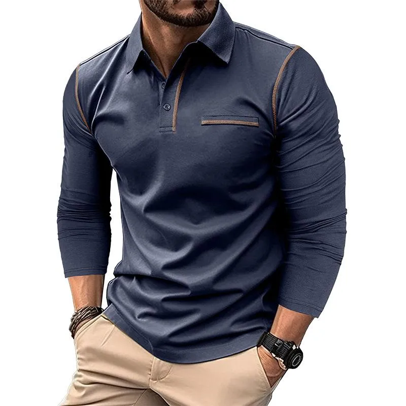 Men's Casual Lapel Slim Fit Long Sleeve Polo Shirt 94947703M sold by Manly